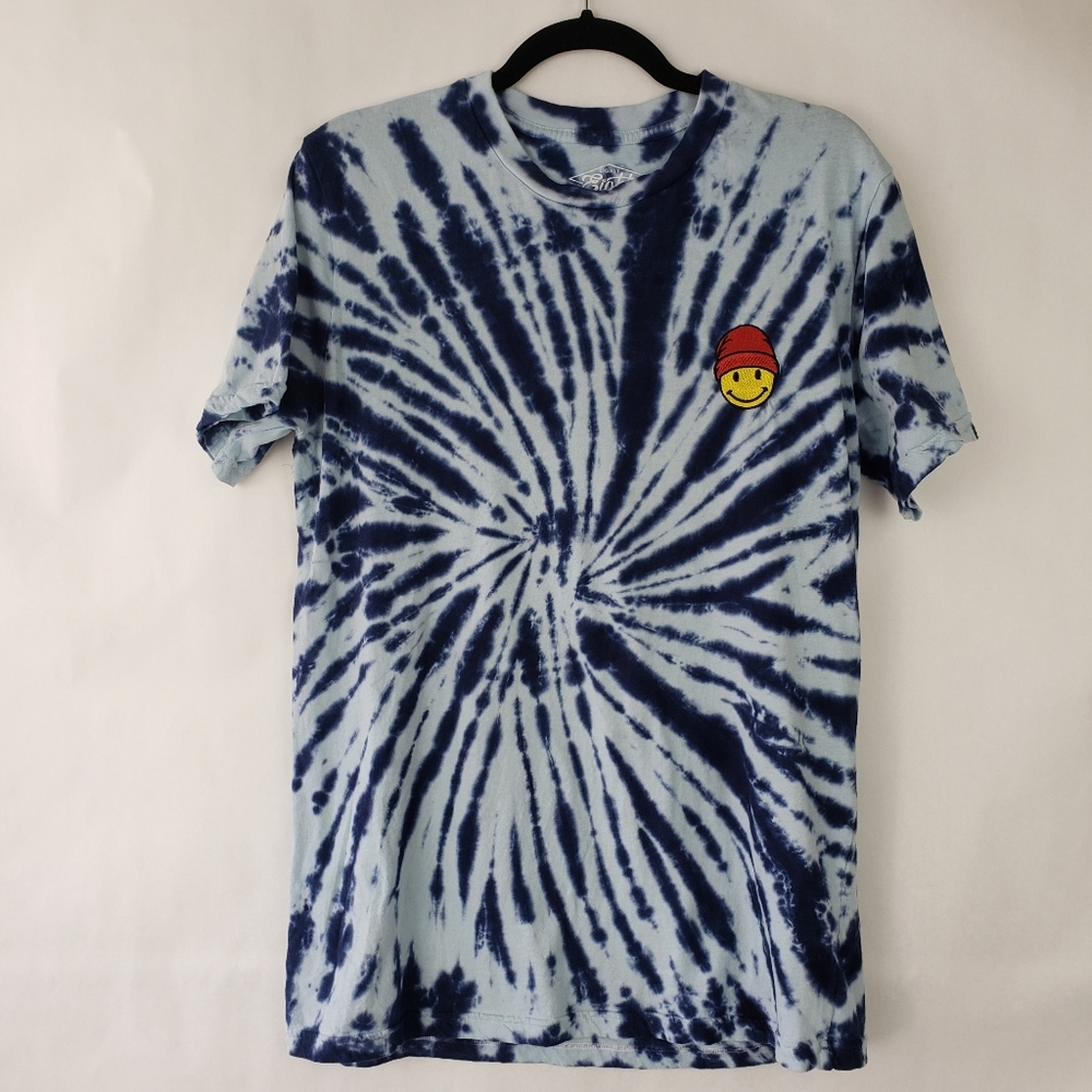 Eighty Eight Men's Tie Dye Shirt Happy Face Patch blue size Medium crew neck
